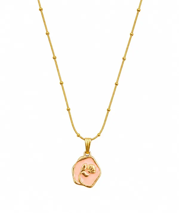 Gold-Toned_Floral_Medallion_Pendant_Necklace_with_Beaded_Chain_(PINK)