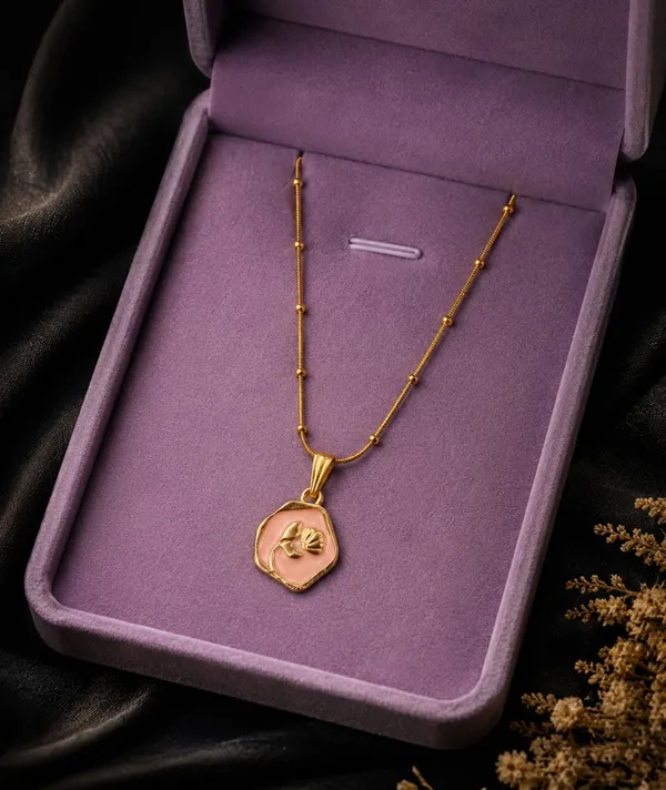 Gold-Toned_Floral_Medallion_Pendant_Necklace_with_Beaded_Chain_(PINK)