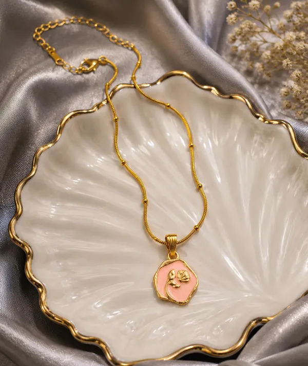 Gold-Toned_Floral_Medallion_Pendant_Necklace_with_Beaded_Chain_(PINK)
