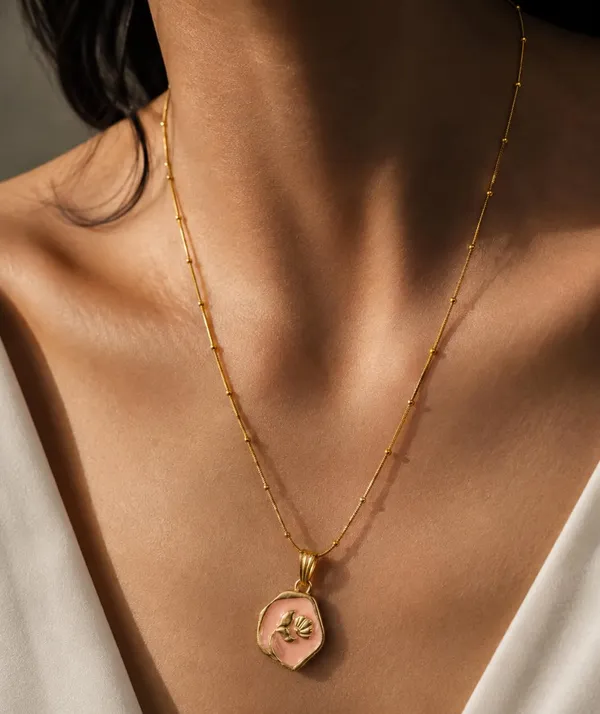 Gold-Toned_Floral_Medallion_Pendant_Necklace_with_Beaded_Chain_(PINK)