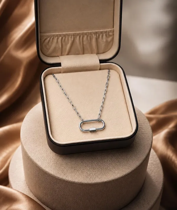 SHANKHRAJ_MALL_Carabiner_Pendant_Necklace_with_Paperclip_Chain,_Silver