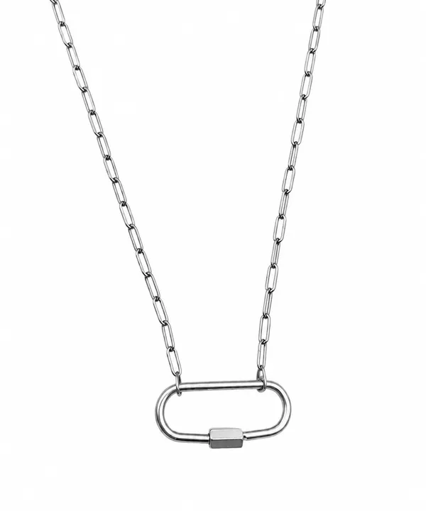 SHANKHRAJ_MALL_Carabiner_Pendant_Necklace_with_Paperclip_Chain,_Silver