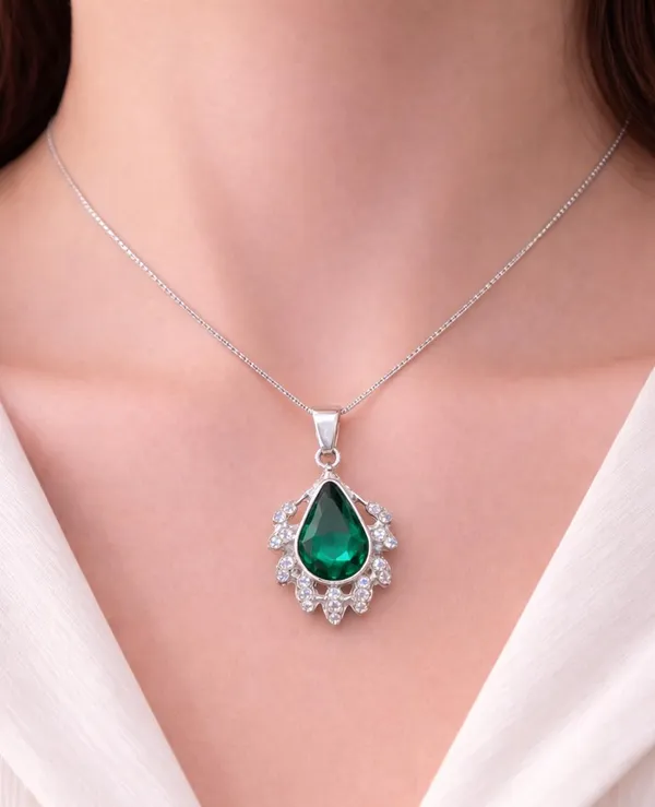 SHANKHRAJ_MALL_Silver_Pendant_Necklace_with_Stone,_Swan_Design,_Chain_Included_(A438)