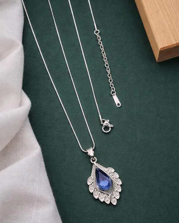 SHANKHRAJ_MALL_Silver_Pendant_Necklace_with_Stone,_Swan_Design,_Chain_Included_(A439)