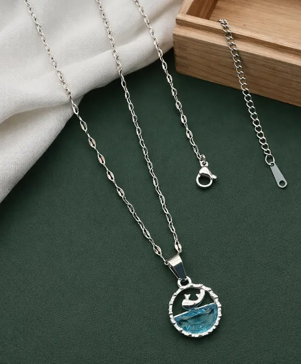 SHANKHRAJ_MALL_Silver_Pendant_Necklace_with_Stone,_Swan_Design,_Chain_Included_(A426)