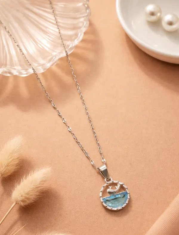 SHANKHRAJ_MALL_Silver_Pendant_Necklace_with_Stone,_Swan_Design,_Chain_Included_(A426)