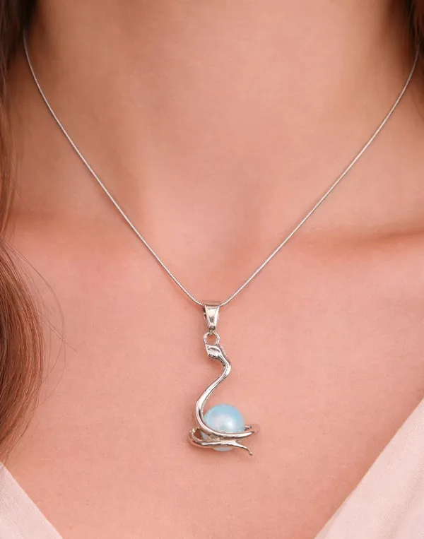SHANKHRAJ_MALL_Silver_Pendant_Necklace_with_Stone,_Swan_Design,_Chain_Included_(A444)