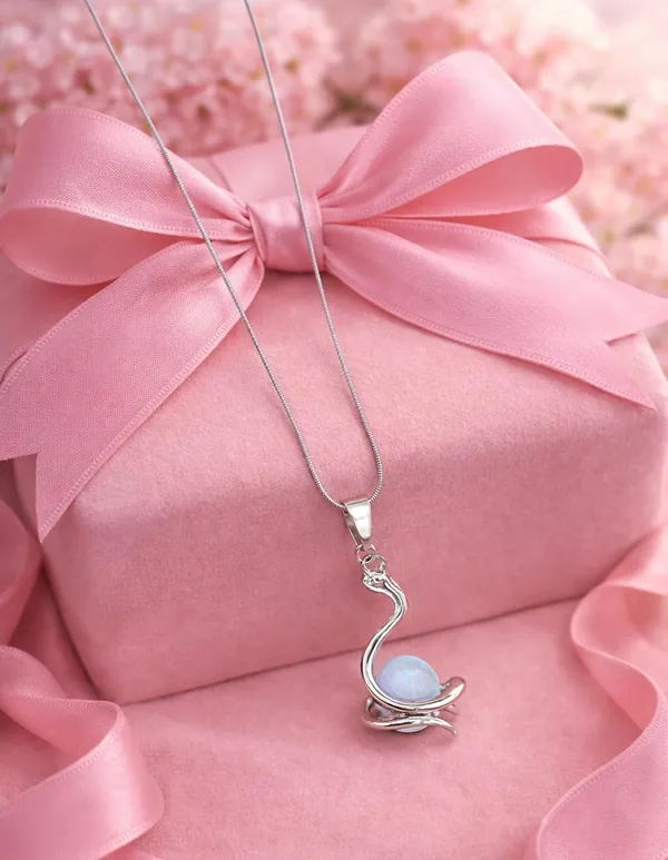 SHANKHRAJ_MALL_Silver_Pendant_Necklace_with_Stone,_Swan_Design,_Chain_Included_(A444)