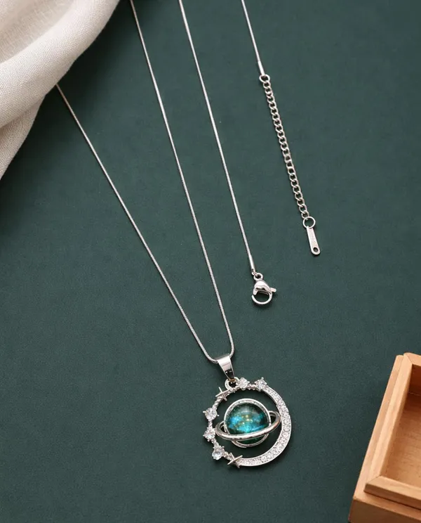 SHANKHRAJ_MALL_Silver_Pendant_Necklace_with_Stone,_Swan_Design,_Chain_Included_(A447)
