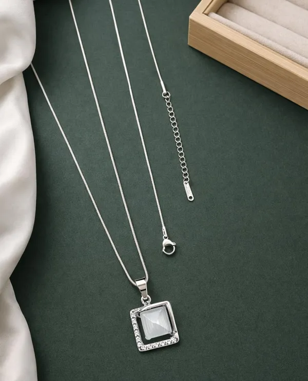 SHANKHRAJ_MALL_Silver_Pendant_Necklace_with_Stone,_Swan_Design,_Chain_Included_(A454)