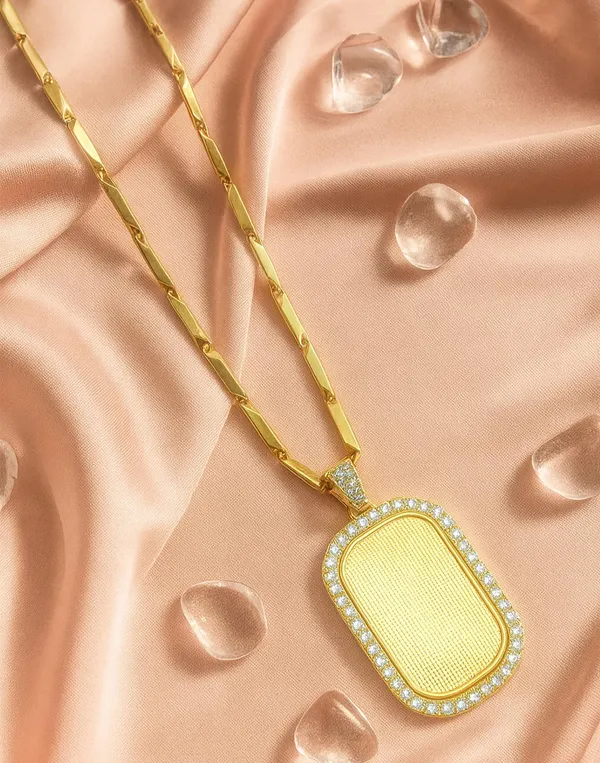 SHANKHRAJ_MALL_Elegant_Gold_Plated_Pendant_Necklace_with_Crystal_Rhinestones,_Rectangle_Dog_Tag_Design,_Fashion_Jewelry_for_men_(A266)