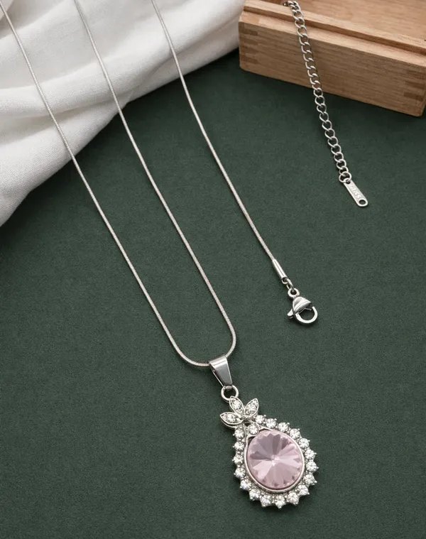 SHANKHRAJ_MALL_Silver_Pendant_Necklace_with_Stone,_Swan_Design,_Chain_Included_(A428)