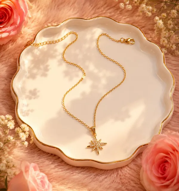 SHANKHRAJ_MALL_North_Star_Pendant_Necklace_for_Women_|_Crystal_Studded_Star_Charm_Necklace_|_Gold_Plated_Adjustable_Chain_|_Fashion_Jewelry_Gift_for_Girls_&_Women_(GOLD)