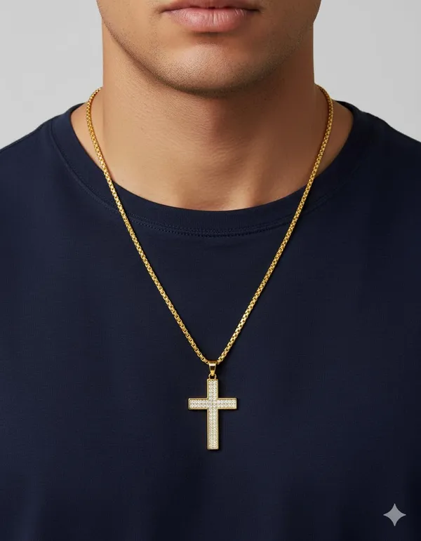 SHANKHRAJ_MALL_Pendant_Necklace_with_Rhinestones_for_Men_&_Women_–Chain,_Hip_Hop_Iced_Out_Jewelry,_Unisex_Faith_Pendant_Gift_Colour_Gold-Silver-Black_(A160)