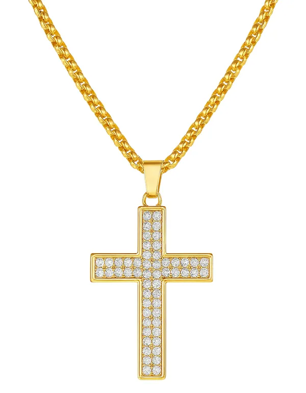 SHANKHRAJ_MALL_Pendant_Necklace_with_Rhinestones_for_Men_&_Women_–Chain,_Hip_Hop_Iced_Out_Jewelry,_Unisex_Faith_Pendant_Gift_Colour_Gold-Silver-Black_(A160)
