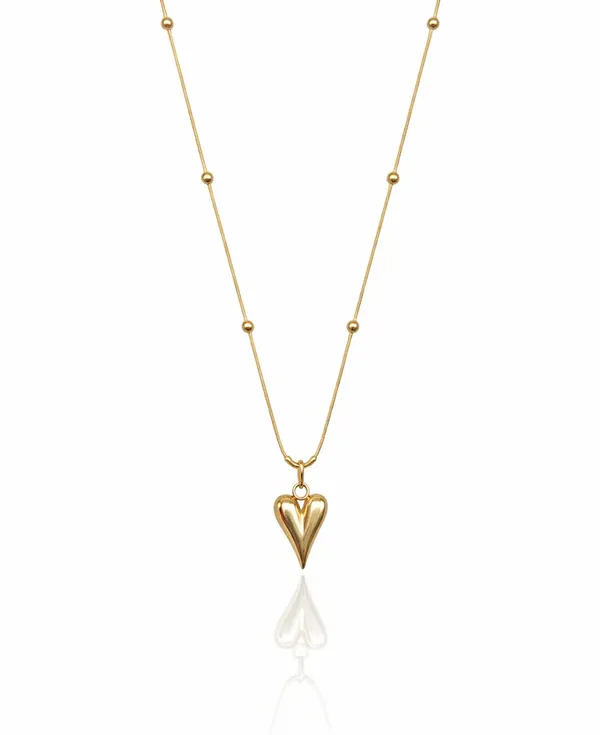 SHANKHRAJ_MALL_Gold-Tone_Heart_Pendant_Necklace,_Satellite_Bead_Chain,_Dainty_Minimalist_Style_(A473)