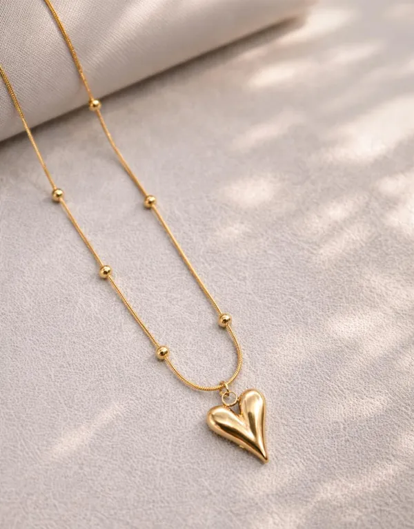 SHANKHRAJ_MALL_Gold-Tone_Heart_Pendant_Necklace,_Satellite_Bead_Chain,_Dainty_Minimalist_Style_(A473)
