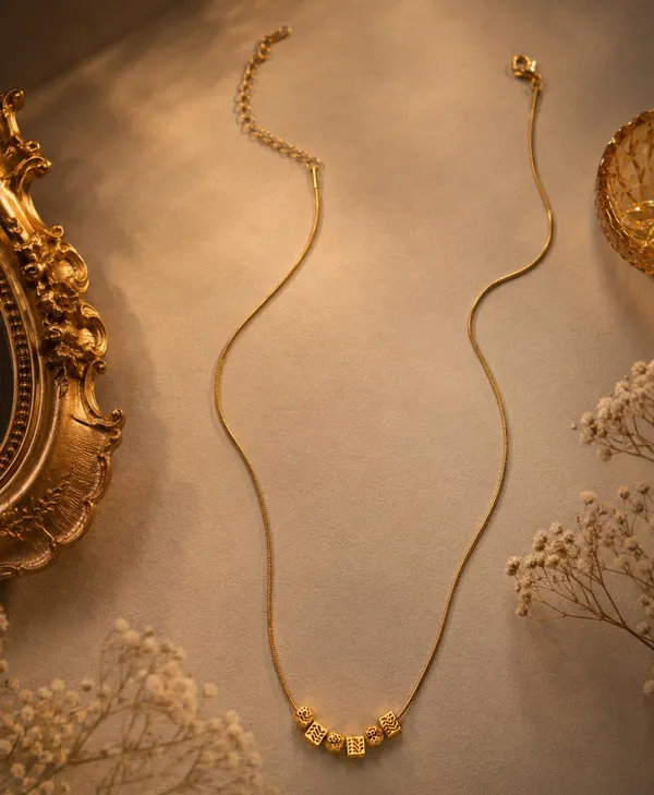 SHANKHRAJ_MALL_Gold_Plated_Minimalist_Beaded_Pendant_Necklace_for_Women_|_Snake_Chain_Necklace_|_Trendy_Korean_Style_Fashion_Jewelry_for_Girls_&_Women