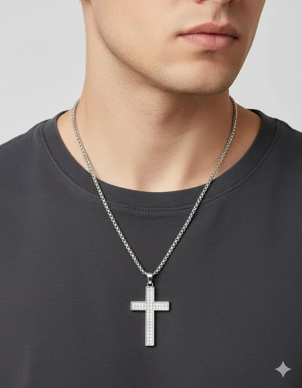 SHANKHRAJ_MALL_Pendant_Necklace_with_Rhinestones_for_Men_&_Women_–Chain,_Hip_Hop_Iced_Out_Jewelry,_Unisex_Faith_Pendant_Gift_Colour_Gold-Silver-Black_(A161)