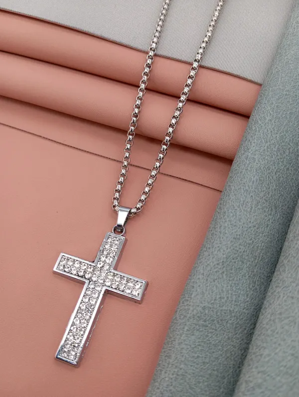 SHANKHRAJ_MALL_Pendant_Necklace_with_Rhinestones_for_Men_&_Women_–Chain,_Hip_Hop_Iced_Out_Jewelry,_Unisex_Faith_Pendant_Gift_Colour_Gold-Silver-Black_(A161)