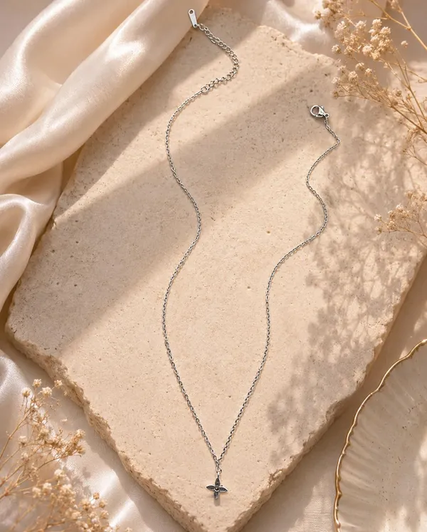 SHANKHRAJ_MALL_Silver_Flower_Pendant_Necklace_for_Women_&_Girls_|_Minimalist_Floral_Charm_Chain_Necklace_|_Elegant_Daily_Wear_Pendant_Jewelry_|_Aesthetic_Fashion_Gift_for_Women