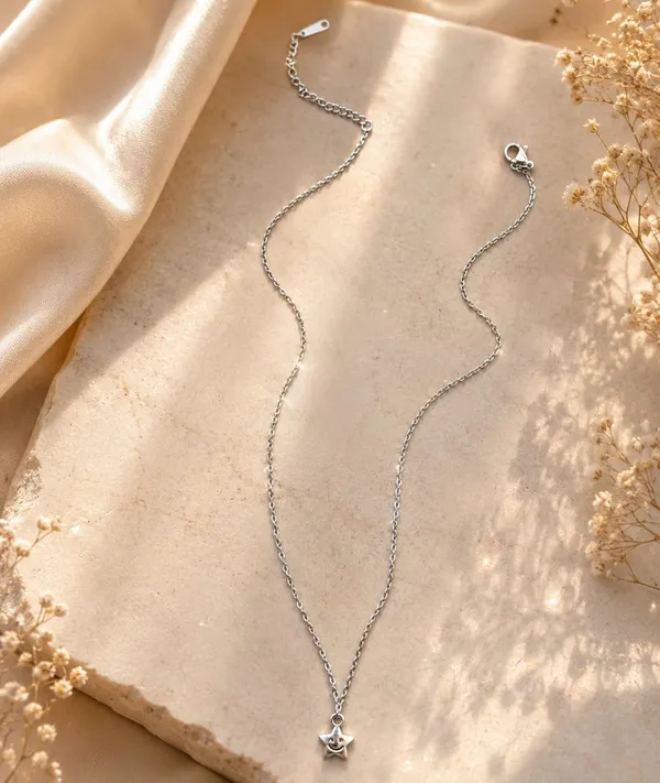 SHANKHRAJ_MALL_Silver_Star_Pendant_Necklace_for_Women_&_Girls_|_Cute_Smiley_Star_Charm_Chain_Necklace_|_Minimalist_Aesthetic_Daily_Wear_Pendant_|_Fashion_Jewelry_Gift_for_Women