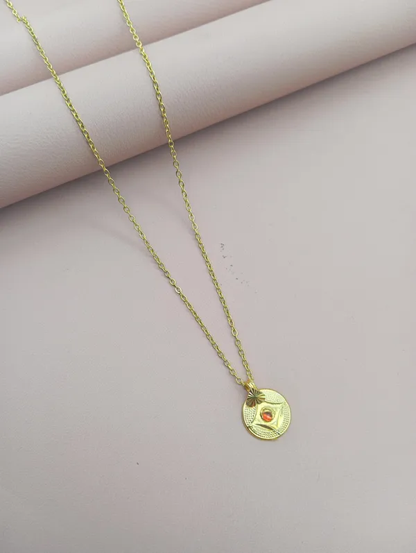 SHANKHRAJ_MALL_Gold_Plated_Pendant_Necklace_for_Women_&_Girls_|_Round_Red_Stone_Star_Pendant_+_Lattice_Geometric_Pendant_(A270)
