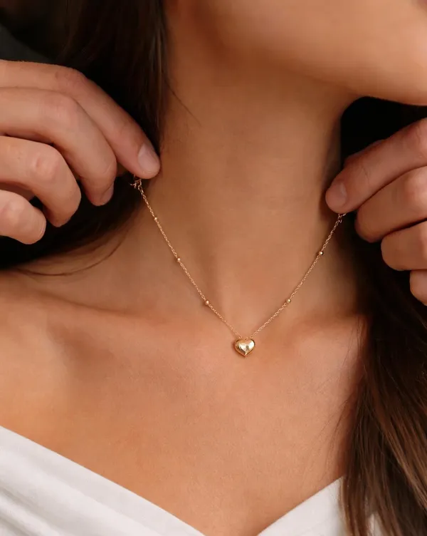 SHANKHRAJ_MALL_Gold-Tone_Heart_Pendant_Necklace,_Satellite_Bead_Chain,_Dainty_Minimalist_Style_(A509)