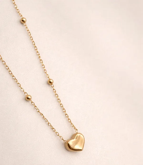 SHANKHRAJ_MALL_Gold-Tone_Heart_Pendant_Necklace,_Satellite_Bead_Chain,_Dainty_Minimalist_Style_(A509)