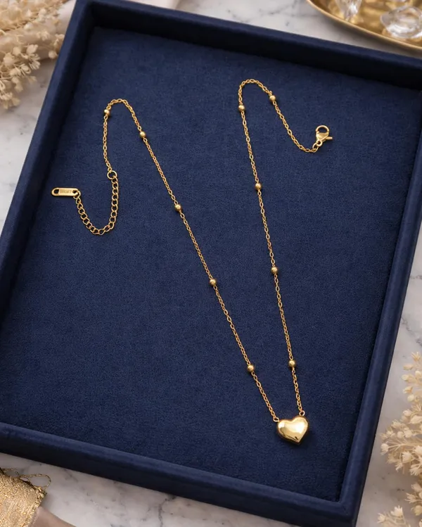 SHANKHRAJ_MALL_Gold-Tone_Heart_Pendant_Necklace,_Satellite_Bead_Chain,_Dainty_Minimalist_Style_(A509)