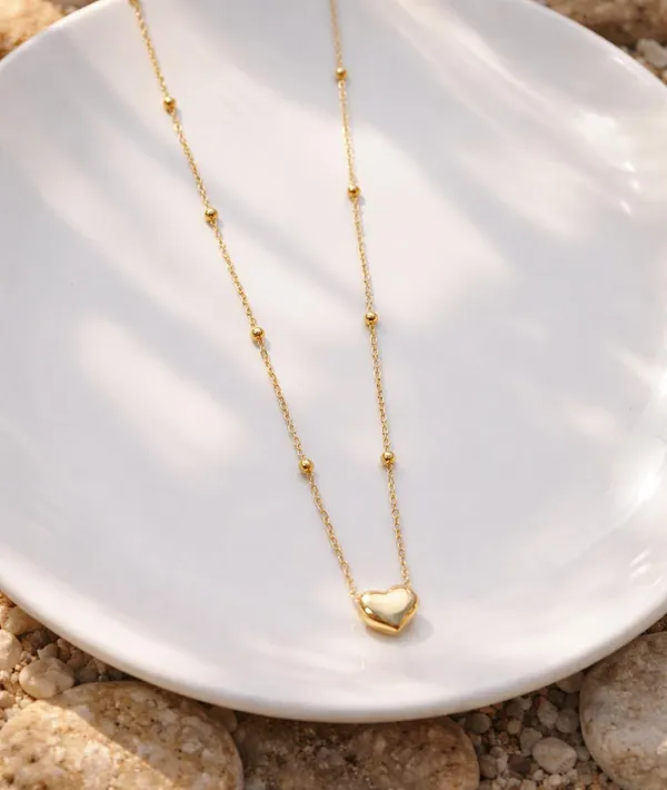 SHANKHRAJ_MALL_Gold-Tone_Heart_Pendant_Necklace,_Satellite_Bead_Chain,_Dainty_Minimalist_Style_(A509)
