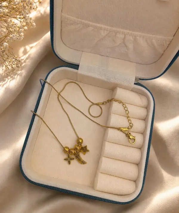 SHANKHRAJ_MALL_Gold_Plated_Lucky_Charm_Pendant_Necklace_for_Women_|_Star_&_Floral_Charm_Beaded_Necklace_|_Adjustable_Snake_Chain_Fashion_Jewelry_for_Girls_&_Women