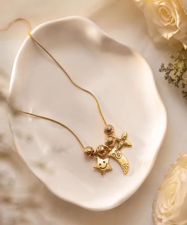 SHANKHRAJ_MALL_Gold_Plated_Lucky_Charm_Pendant_Necklace_for_Women_|_Star_&_Floral_Charm_Beaded_Necklace_|_Adjustable_Snake_Chain_Fashion_Jewelry_for_Girls_&_Women