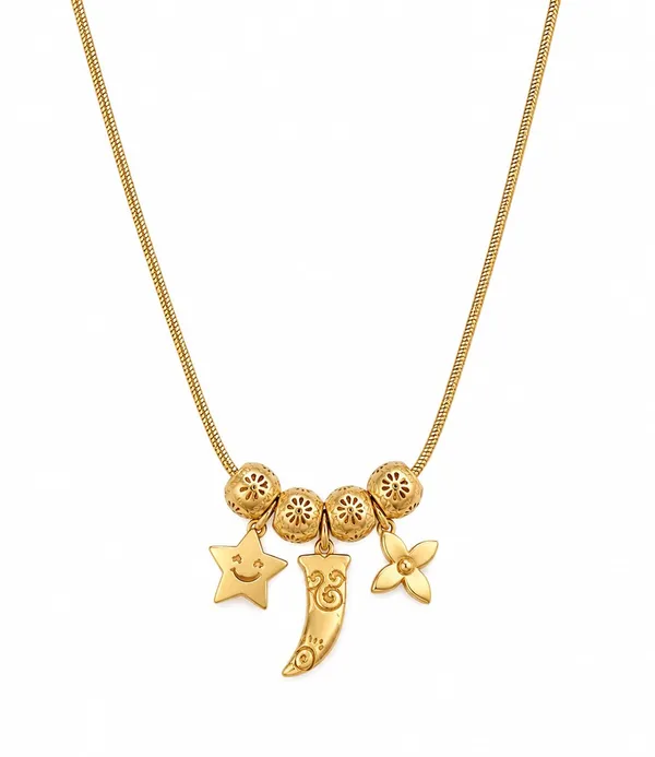 SHANKHRAJ_MALL_Gold_Plated_Lucky_Charm_Pendant_Necklace_for_Women_|_Star_&_Floral_Charm_Beaded_Necklace_|_Adjustable_Snake_Chain_Fashion_Jewelry_for_Girls_&_Women