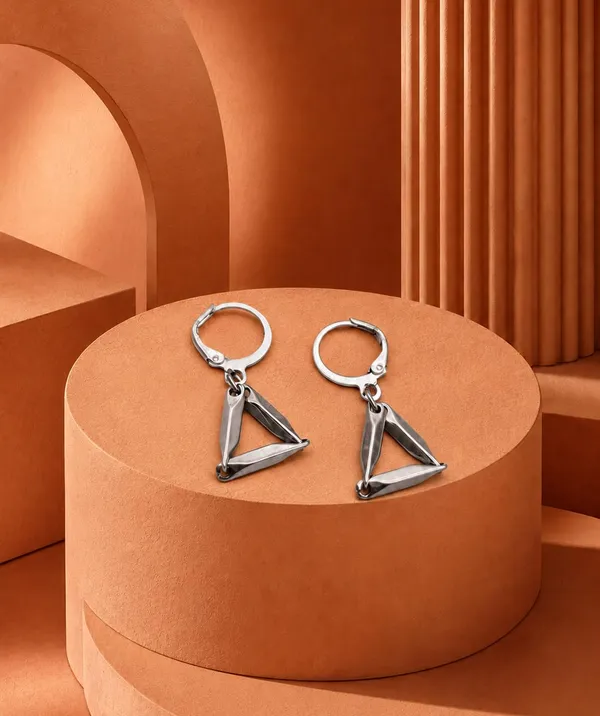 Silver-Tone_Triangle_Charm_Hoop_Drop_Earrings