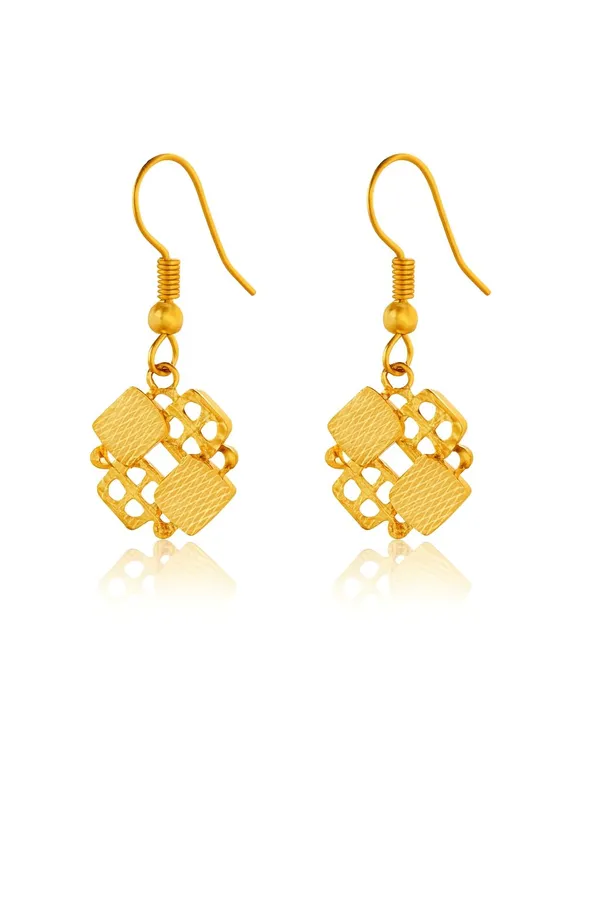 Geometric_Gold-Plated_Drop_Dangle_Earrings,_Square_Pattern_Design,_Fish_Hook