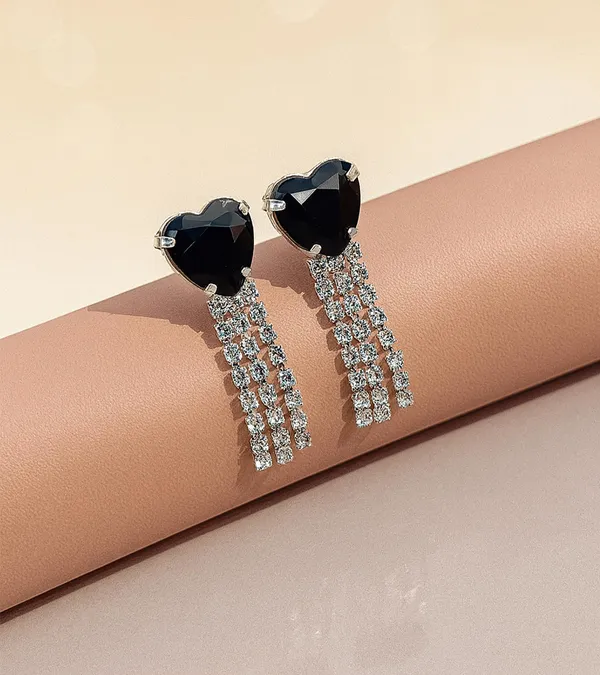 Women’s_Multi_colour_Heart_Crystal_Tassel_Earrings_|_Diamond_Look_Dangling_Design_(BLACK)