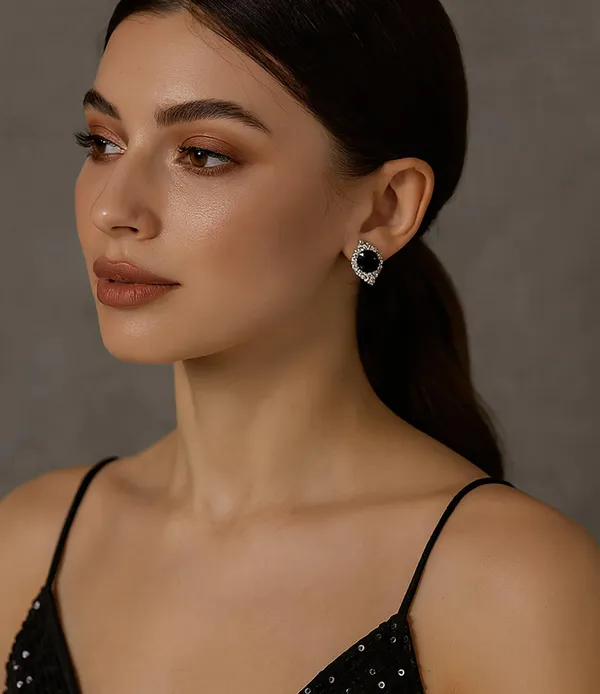 Crystal_Stud_Earrings_with_Red_Stone_and_Clear_Rhinestone_Halo,_Silver-Toned_(BLACK)