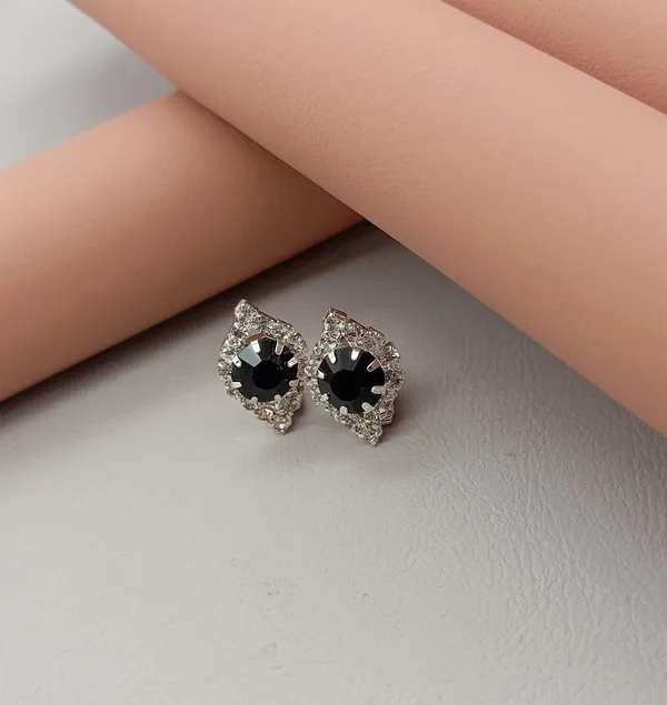 Crystal_Stud_Earrings_with_Red_Stone_and_Clear_Rhinestone_Halo,_Silver-Toned_(BLACK)
