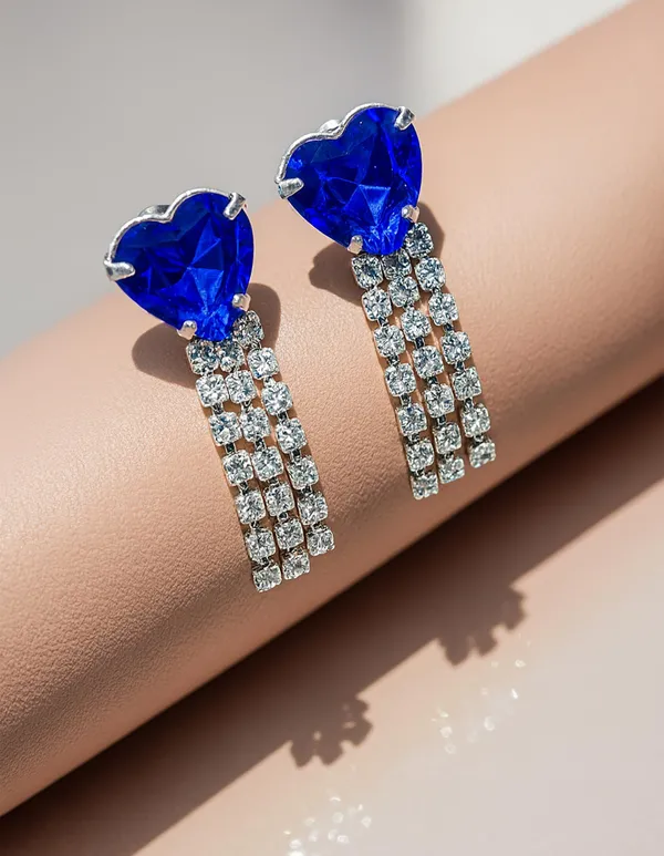 Women’s_Multi_colour_Heart_Crystal_Tassel_Earrings_|_Diamond_Look_Dangling_Design_(BLUE)