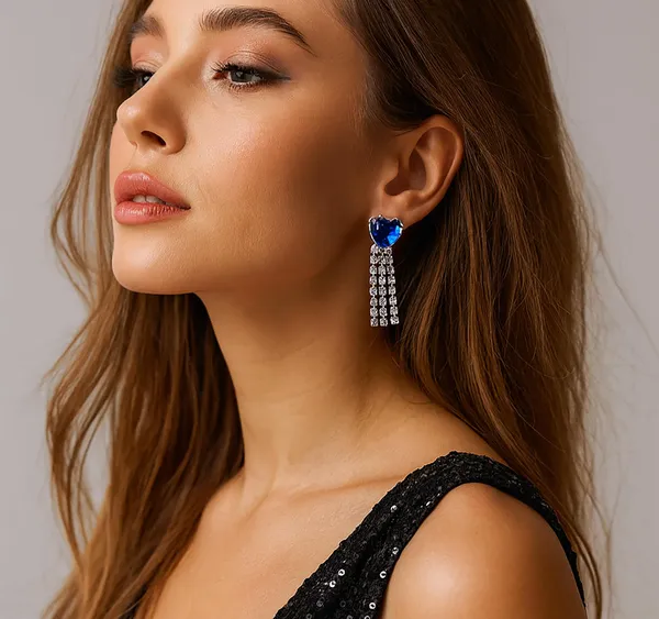 Women’s_Multi_colour_Heart_Crystal_Tassel_Earrings_|_Diamond_Look_Dangling_Design_(BLUE)