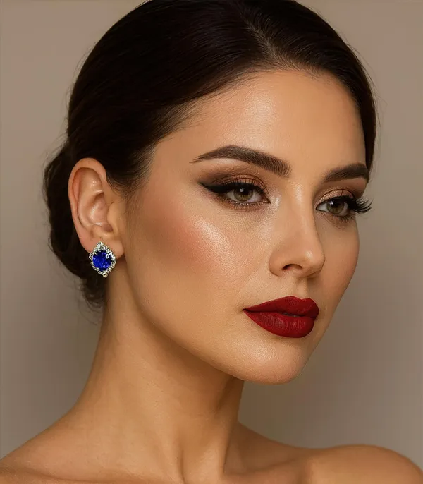 Crystal_Stud_Earrings_with_Red_Stone_and_Clear_Rhinestone_Halo,_Silver-Toned_(CN43)