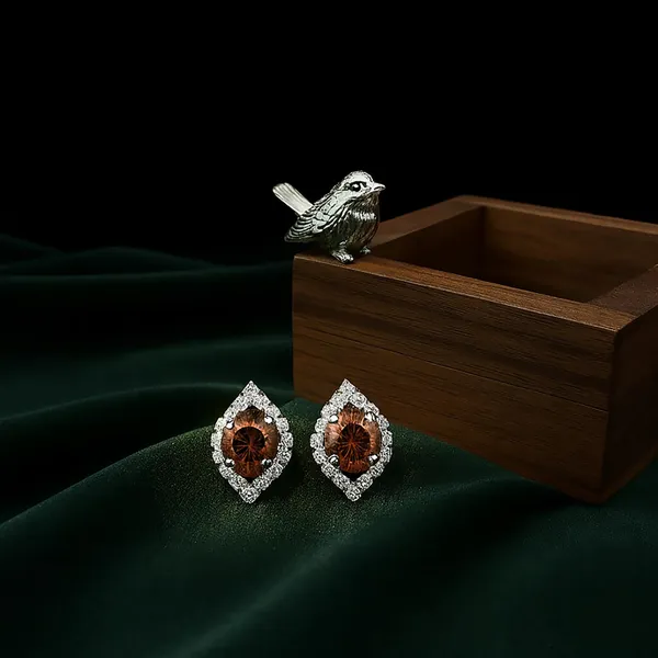 Crystal_Stud_Earrings_with_Red_Stone_and_Clear_Rhinestone_Halo,_Silver-Toned_(CN42)