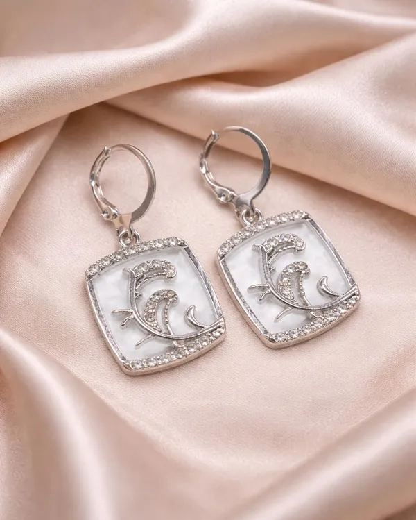 Silver_Drop_Earrings_with_White_Stone,_Square_Shape,_Leverback_Closure,_Crystal_Embellished_Frame_(A379)