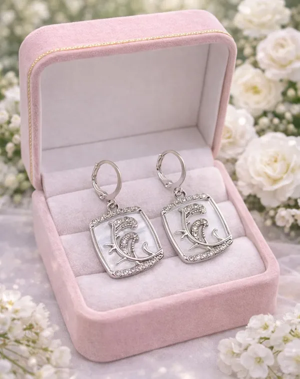 Silver_Drop_Earrings_with_White_Stone,_Square_Shape,_Leverback_Closure,_Crystal_Embellished_Frame_(A379)
