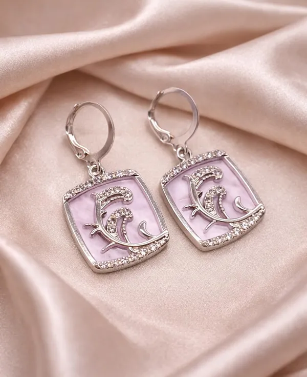 Silver_Drop_Earrings_with_White_Stone,_Square_Shape,_Leverback_Closure,_Crystal_Embellished_Frame_(A380)