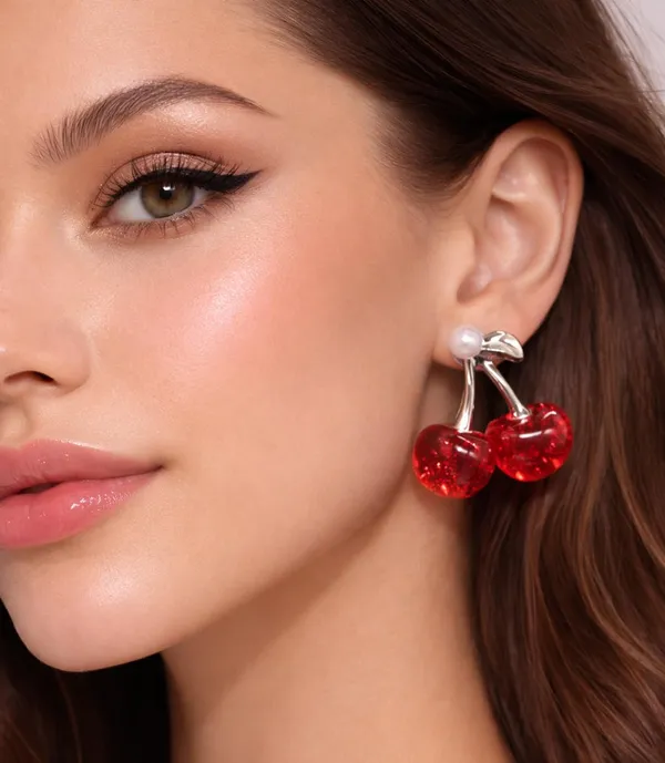 Cherry_Earrings_with_Pearl_Studs,_Red_Resin_Fruit_Design,_Silver_Tone_Metal_(A367)