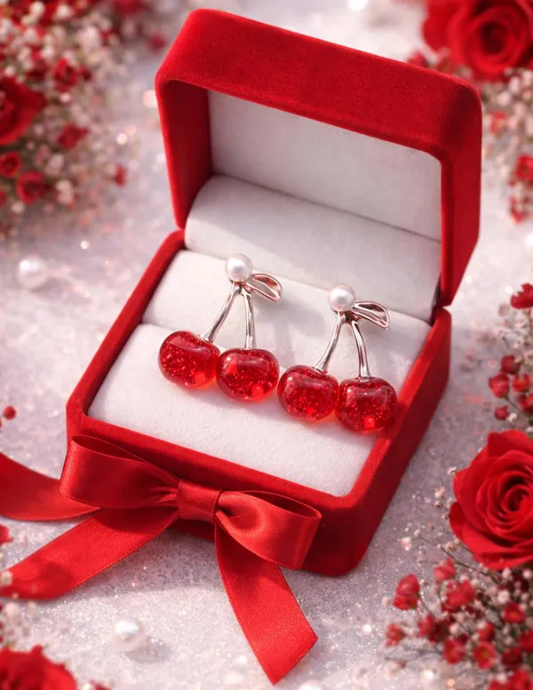 Cherry_Earrings_with_Pearl_Studs,_Red_Resin_Fruit_Design,_Silver_Tone_Metal_(A367)