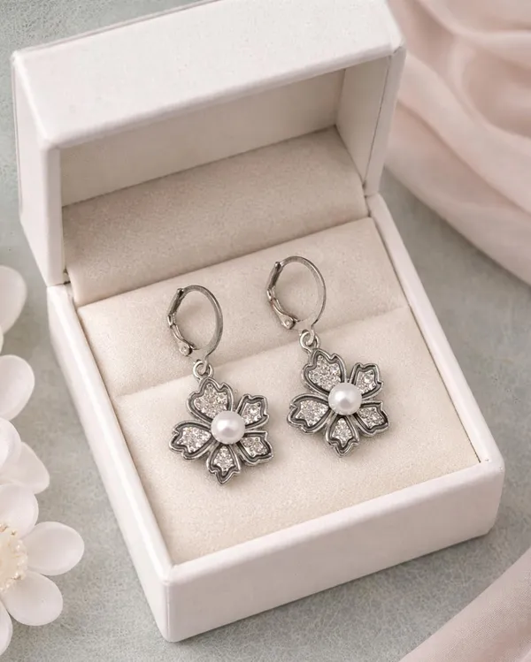 Silver_Drop_Earrings_with_White_Stone,_Square_Shape,_Leverback_Closure,_Crystal_Embellished_Frame_(A504)