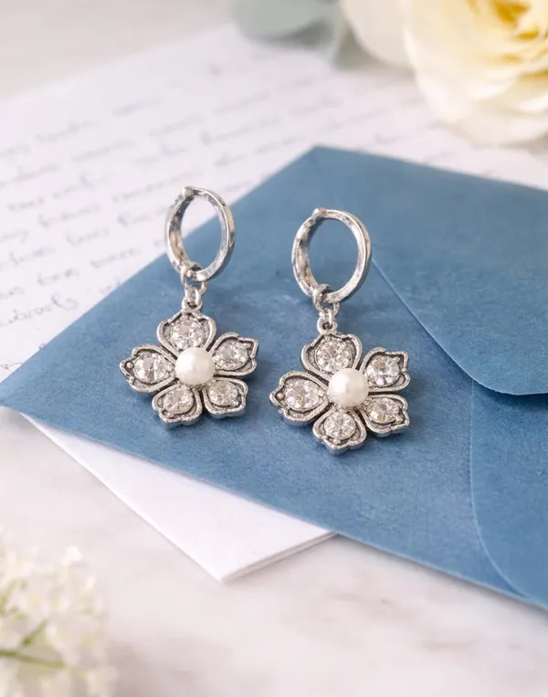 Silver_Drop_Earrings_with_White_Stone,_Square_Shape,_Leverback_Closure,_Crystal_Embellished_Frame_(A504)